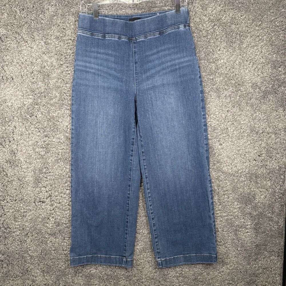Talbots Travel Wide Leg Crop Jeans Pull On Stretch Small Comfort Medium Wash